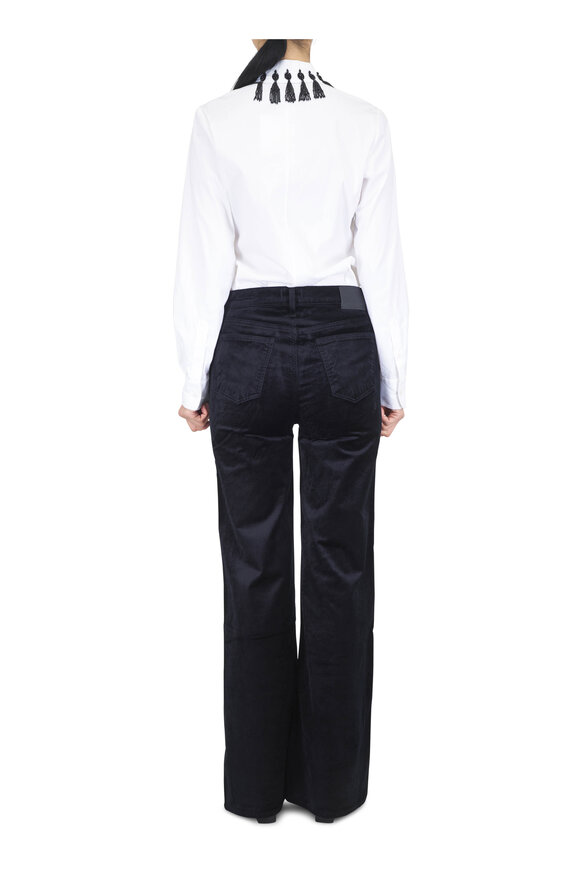 Lela Rose White Tassel Embroidered Cotton Poplin Shirt - view 3