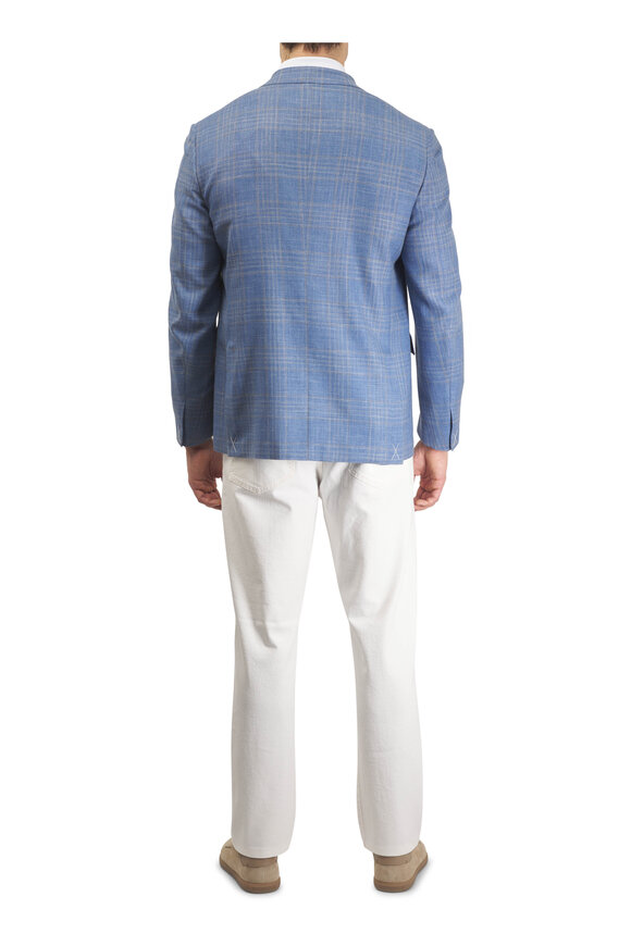 Zegna Light Blue & Gray Check Crossover Sportcoat - view 5