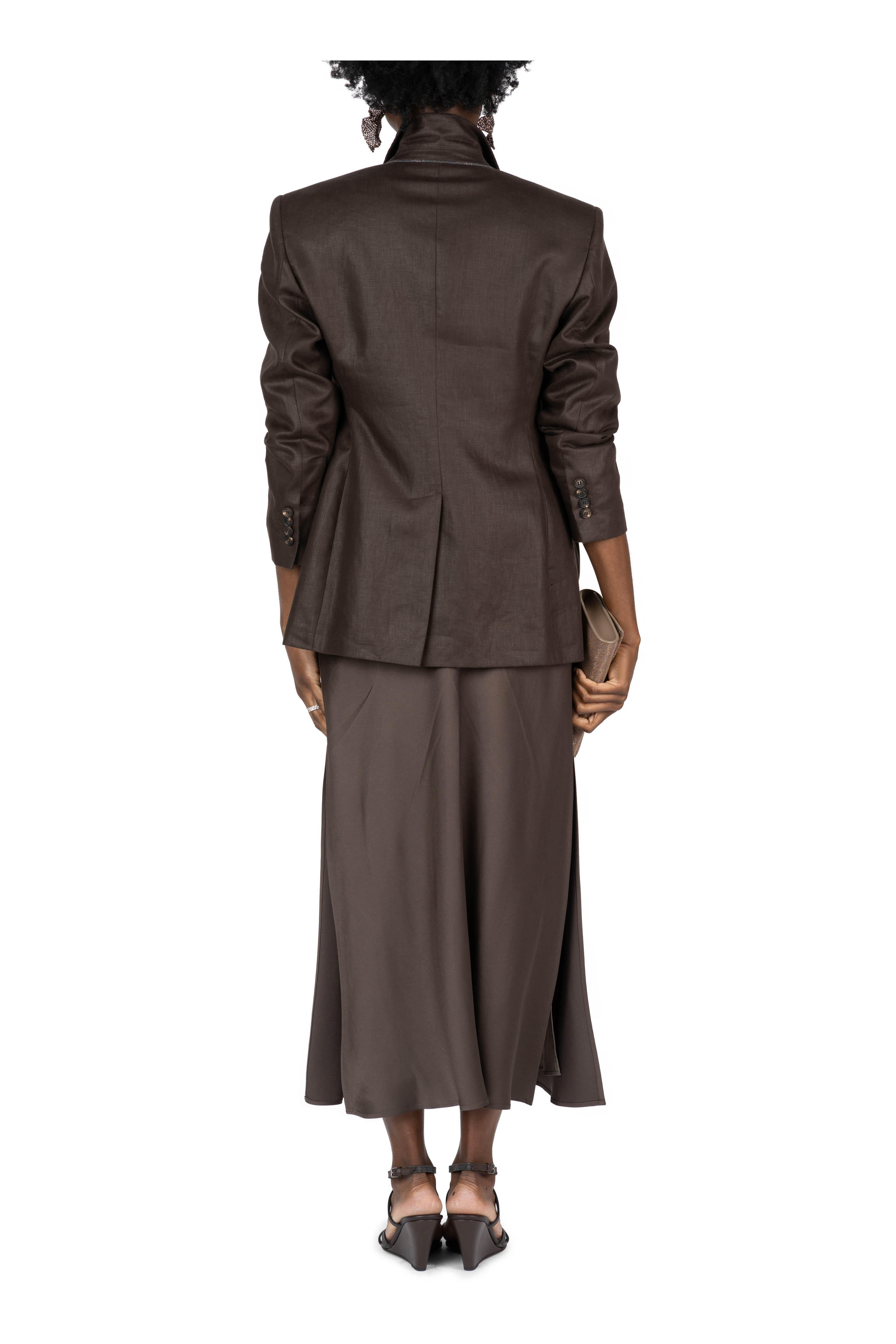 【送料&関税込】Brunello Cucinelli Skirt Monile Brunello Cucinelli - Brown Leather Monili Wedge, 90mm