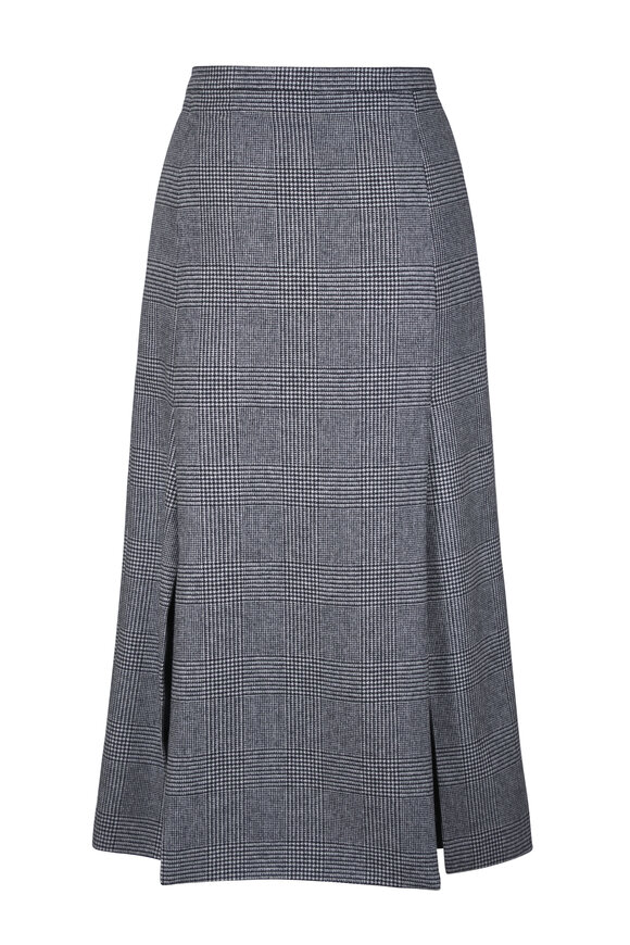 Michael Kors Collection Car Wash Black & Ivory Wool Flannel Midi Skirt - view 3
