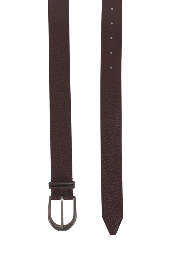 Brunello Cucinelli Burgundy Shiny Hammered Leather Belt - view 2