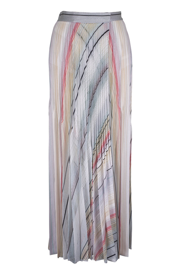 Missoni White Multi Stripe Pleated Maxi Skirt
