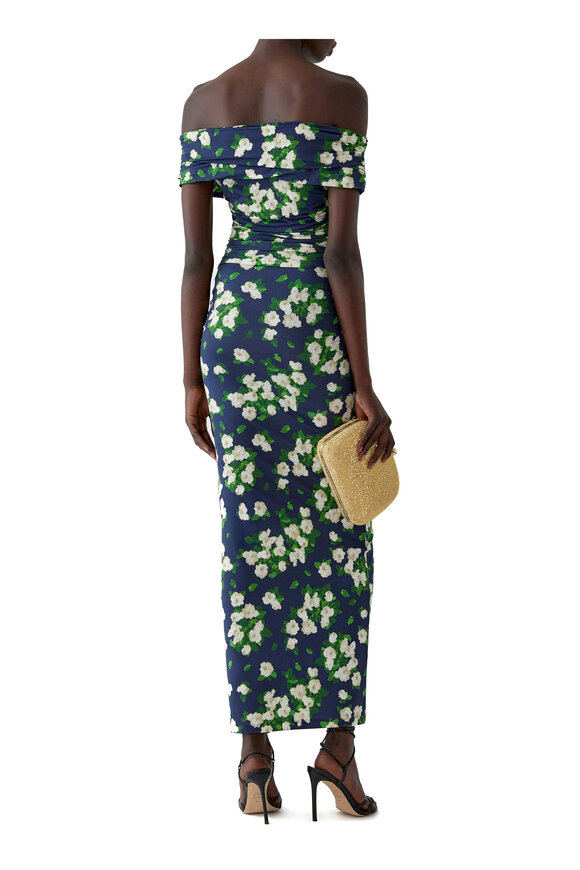 Carolina Herrera Midnight Multi Floral Print Gathered Midi Dress - view 2