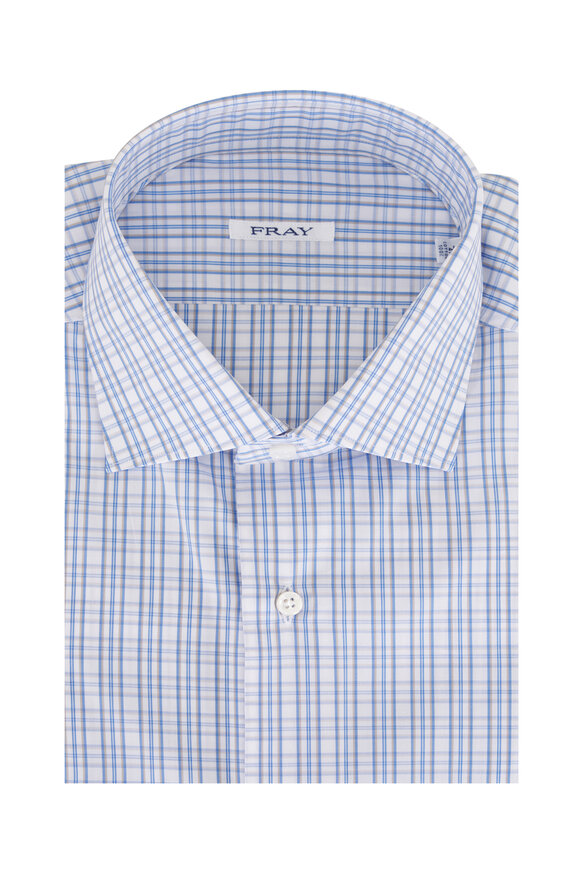 Fray Blue, Tan & White Check Cotton Sport Shirt