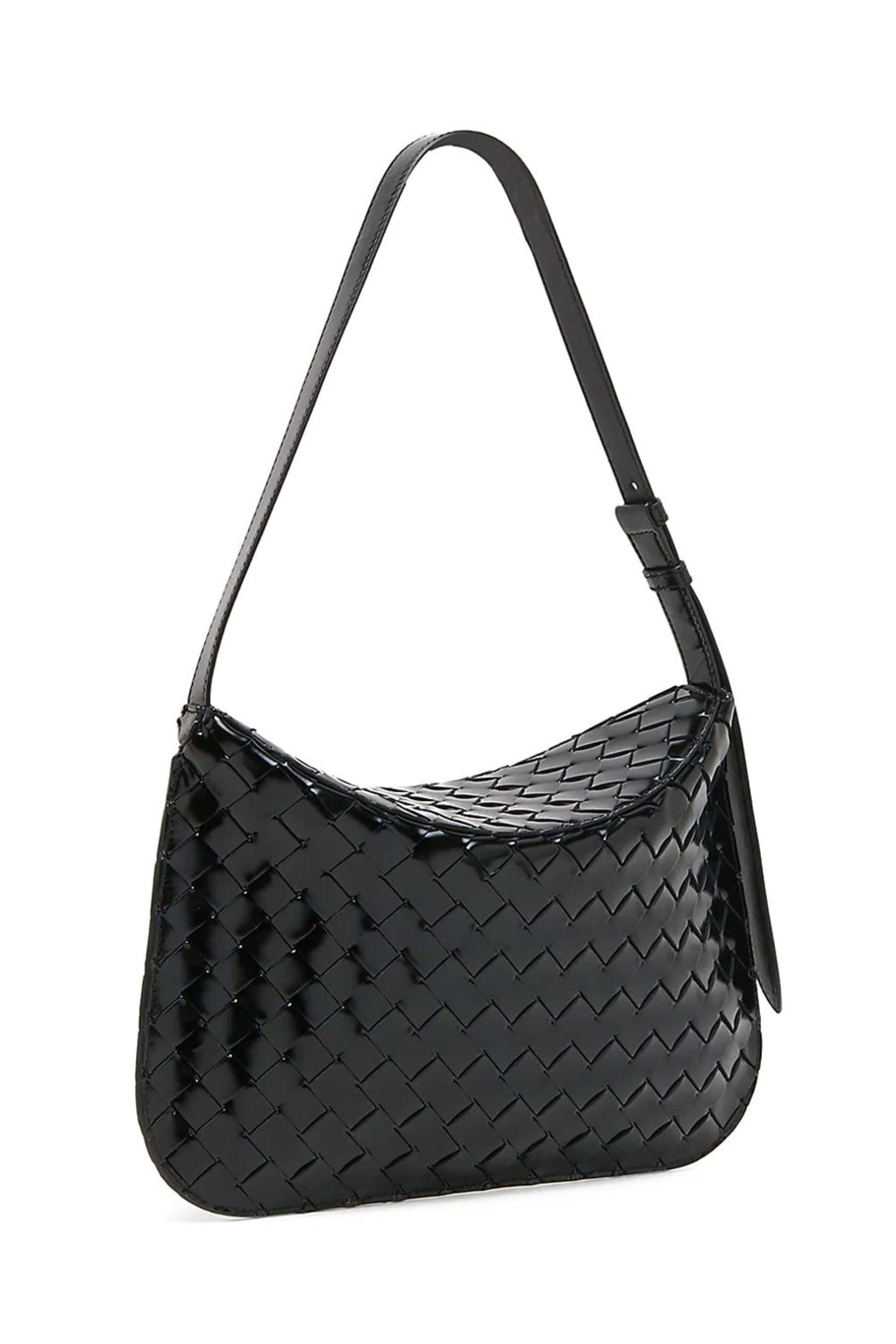 Bottega Veneta - Patent Intrecciato Shoulder Bag in Black