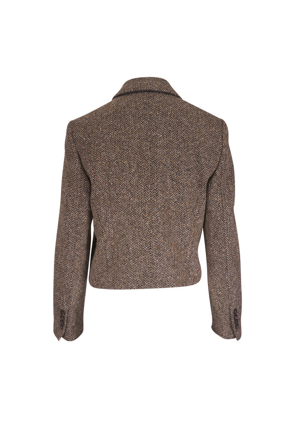 Brunello Cucinelli Beige Herringbone Sequin Embellished Crop Jacket - view 3