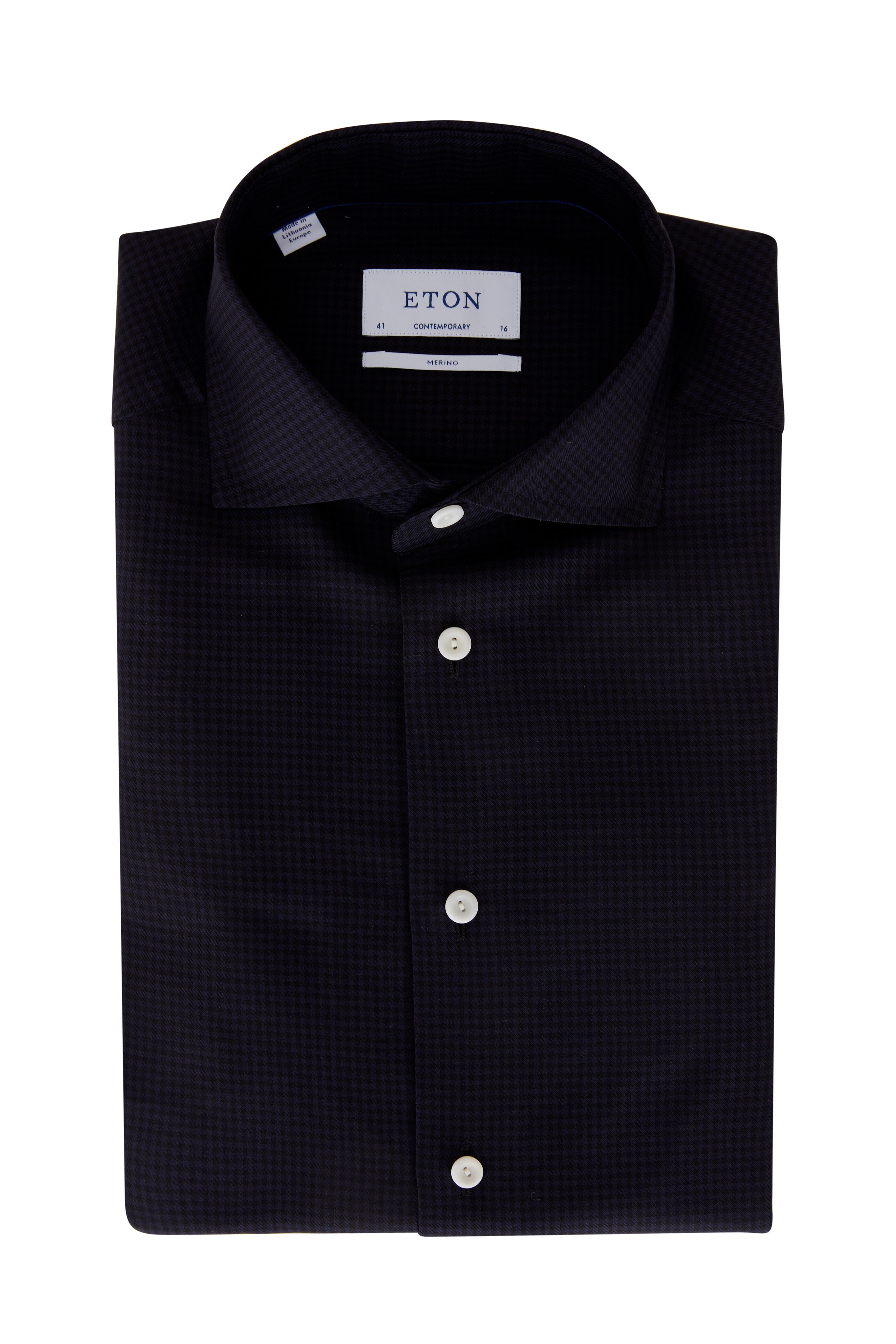 Eton - Navy Houndstooth Contemporary Fit Dress Shirt