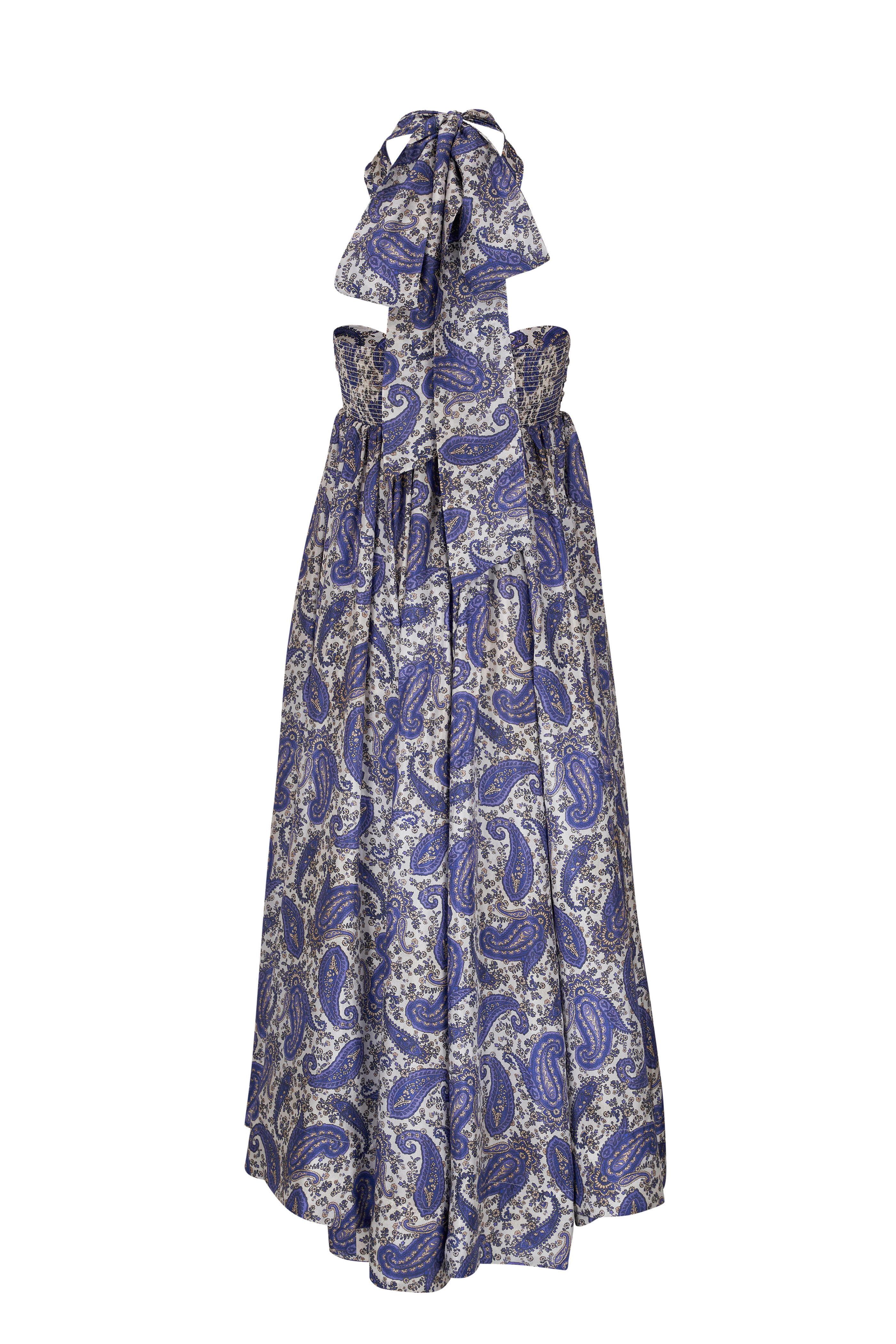 Zimmermann - Devi Indigo Cream Paisley Silk Halter Hi-Low Dress