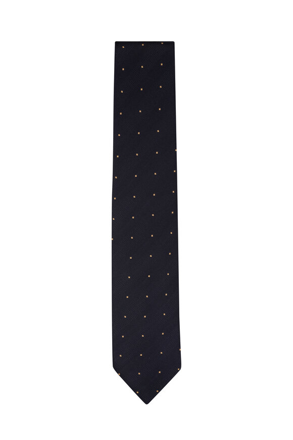 Brioni Navy & Yellow Geometric Print Silk Necktie 