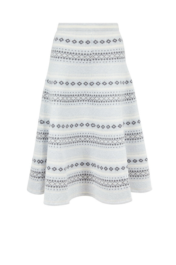 Adam Lippes - Fairisle Light Gray Multicolor Knit Midi Skirt 