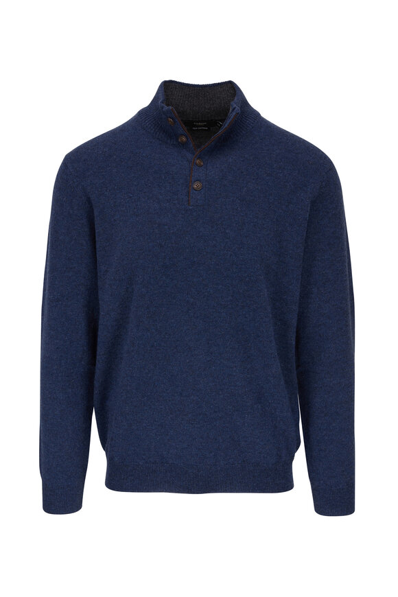 Kinross - Dark Indigo Cashmere Quarter-Button Sweater