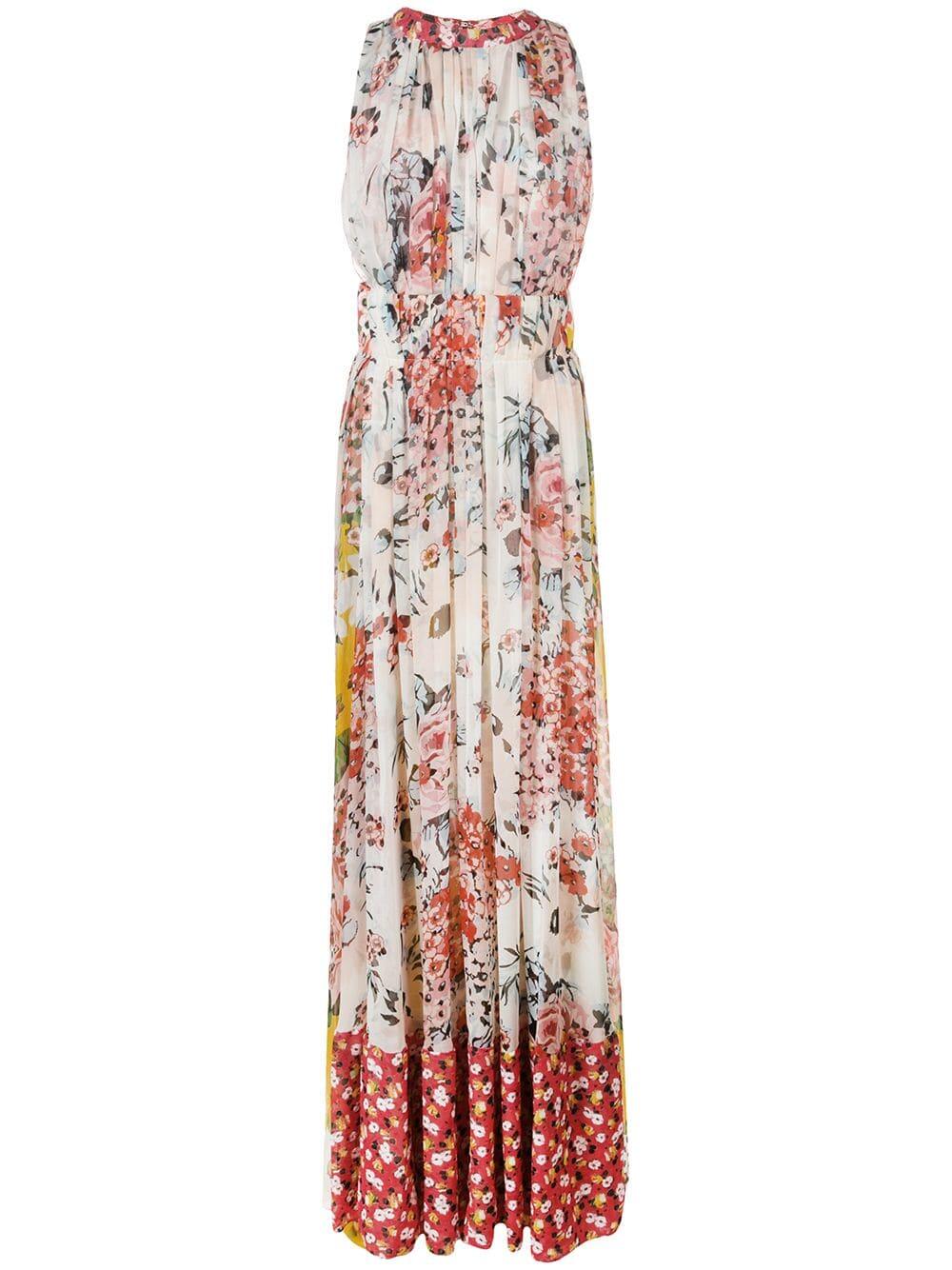 Carolina Herrera - Multicolor Floral Print Chiffon Maxi Dress