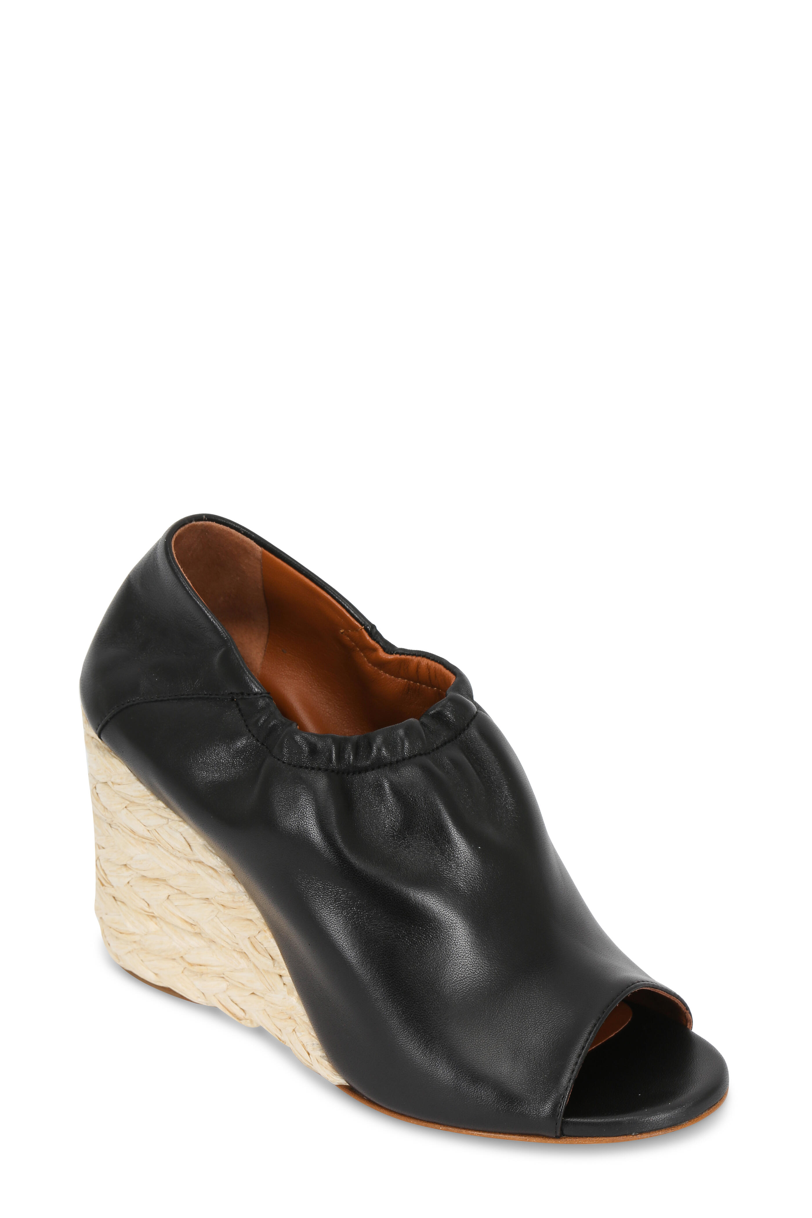 Derek Lam - Cosimia Black Leather Open-Toe Sip-On Wedge, 90mm