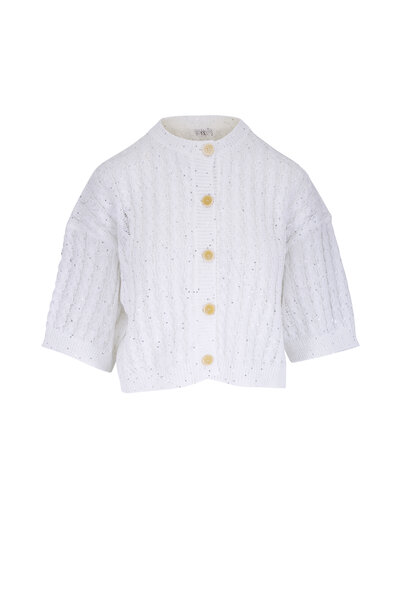 Brunello Cucinelli - White Linen & Silk Paillette Crop Snap Cardigan