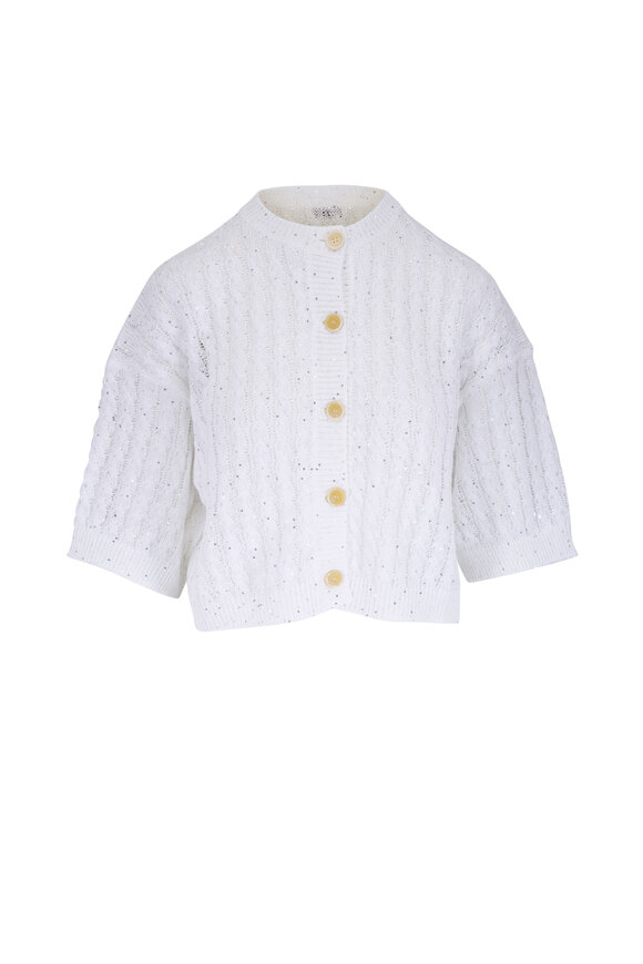 Brunello Cucinelli White Cable Paillette Cardigan