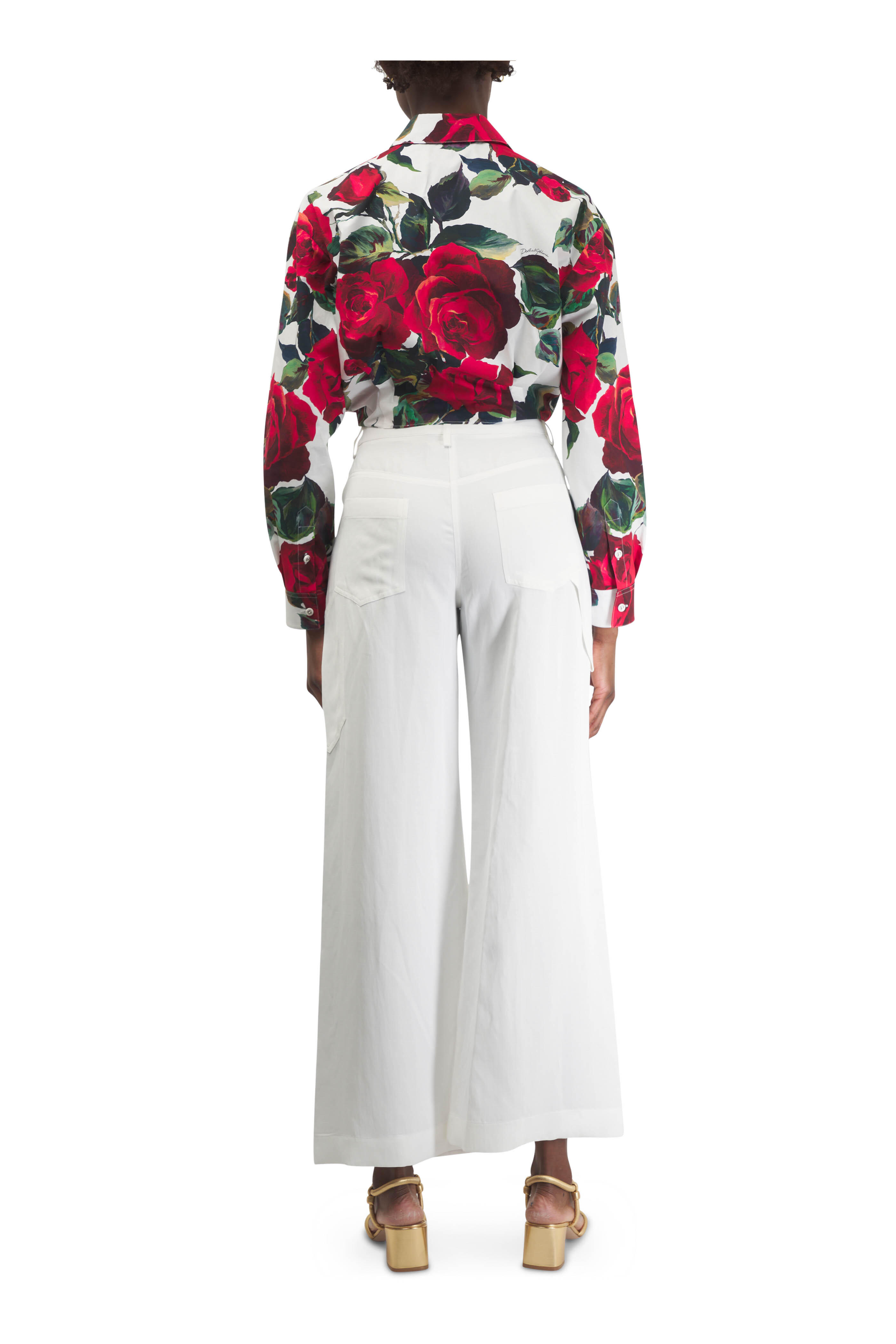 Dolce & Gabbana - Rose Print Cotton Poplin Crop Tie-Front Shirt