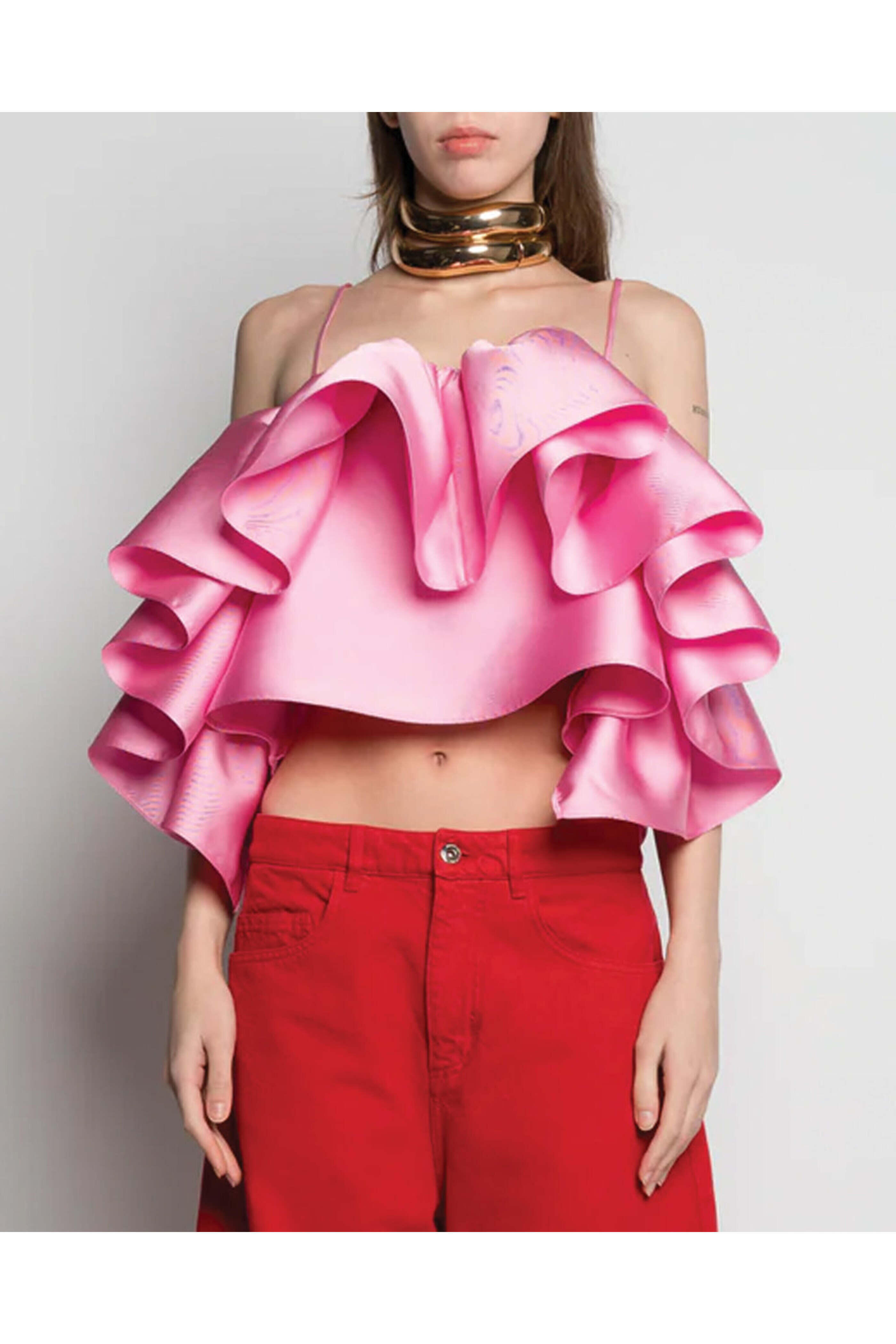 Marques ' Almeida - Pink Front Frill Top | Mitchell Stores
