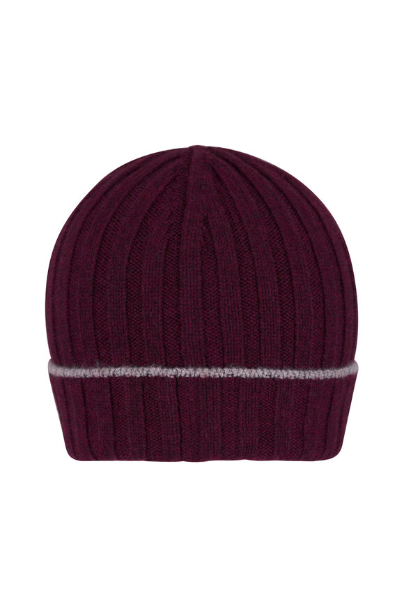 Brunello Cucinelli Burgundy Cashmere Ribbed Knit Beanie - view 1