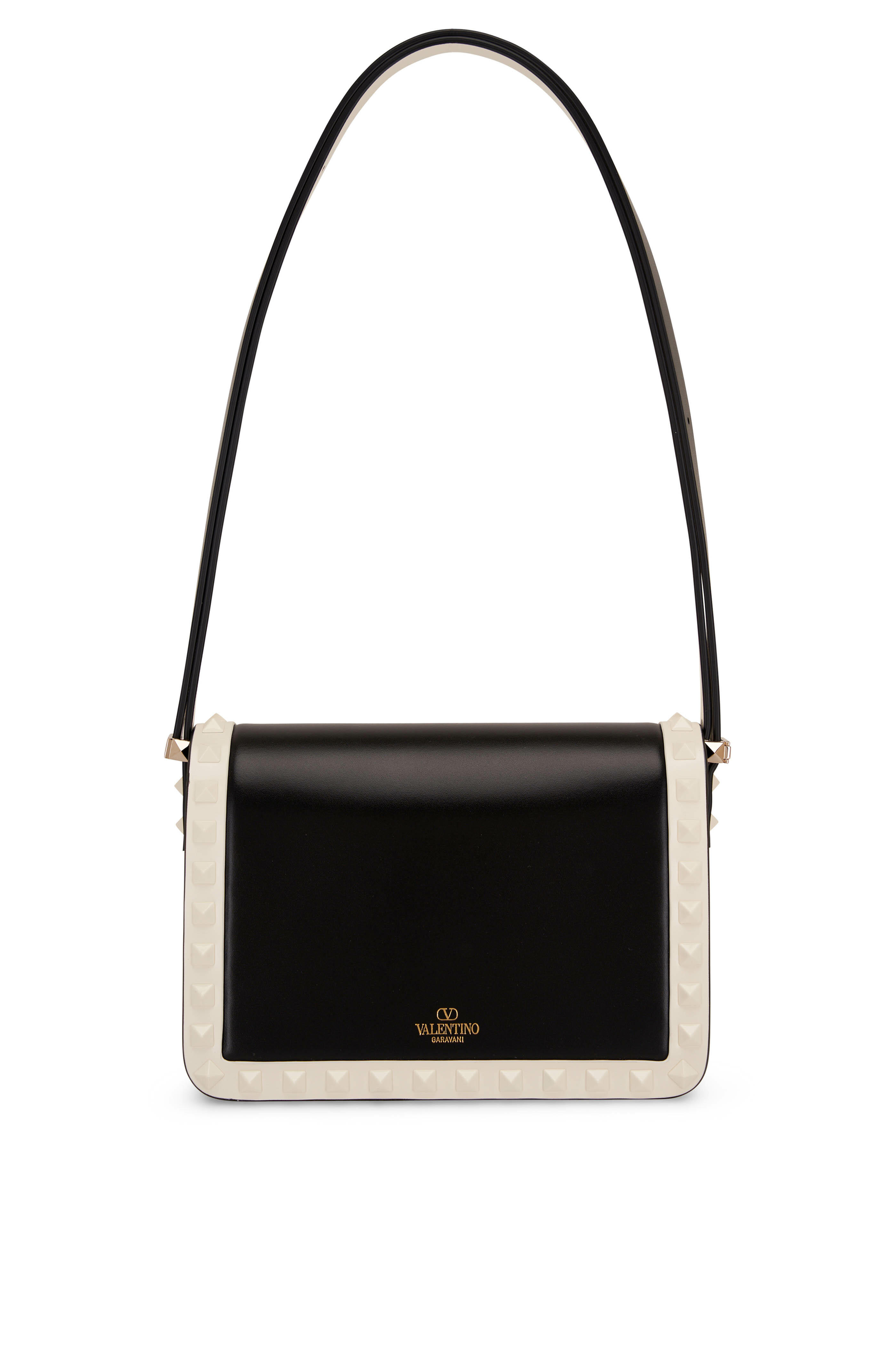 Valentino Garavani - Small Black & Ivory Bicolor Rockstud Shoulder Bag