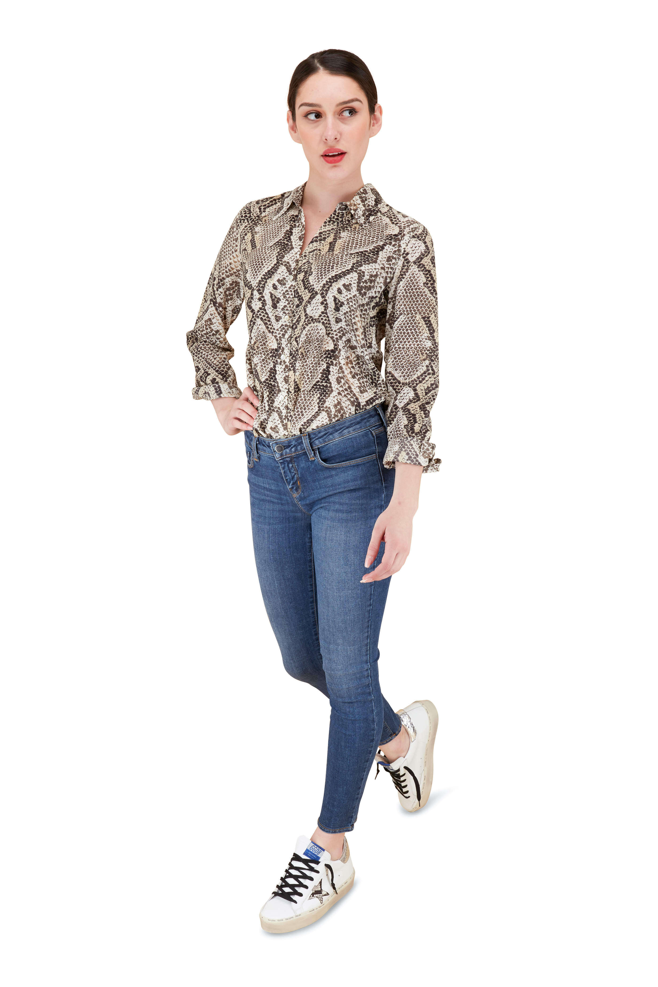L'Agence - Nina Silk Natural Python Print Blouse