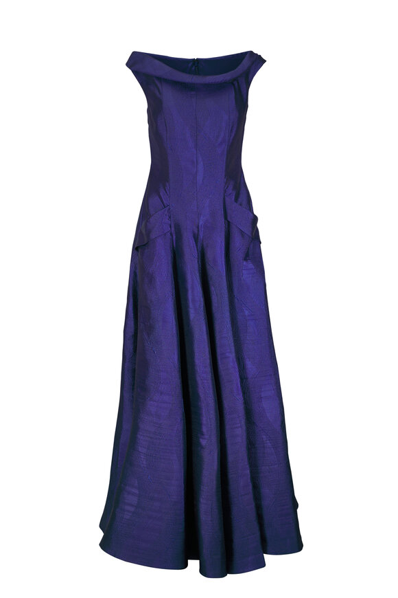 Talbot Runhof Royal Blue Jacquard Evening Gown
