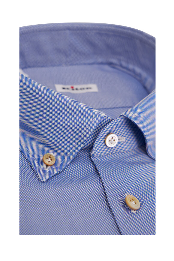 Kiton - Oxford Blue Microcheck Cotton Dress Shirt 