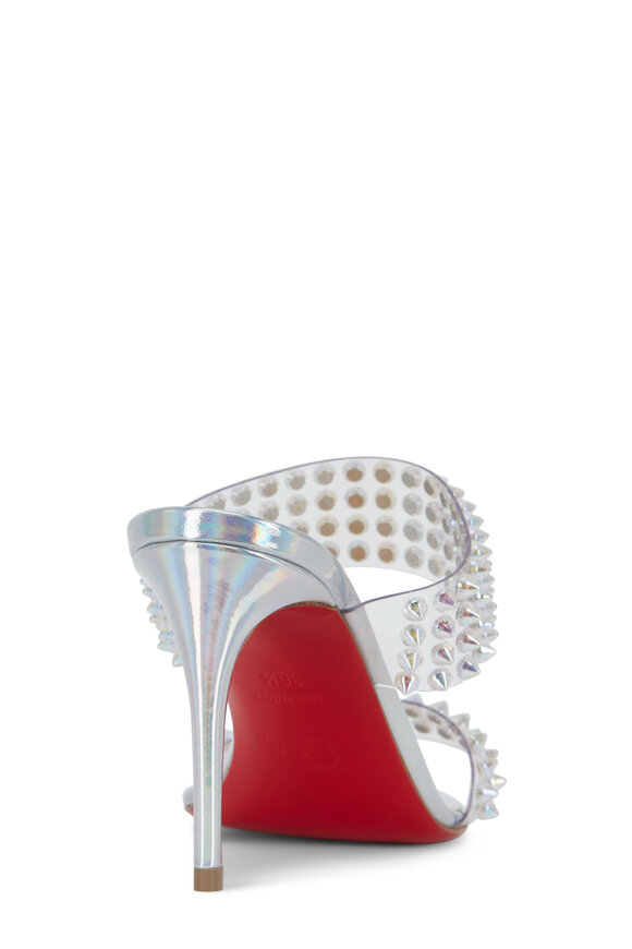 Christian Louboutin - Spikes Silver Leather & PVC Two-Band Mule, 85mm
