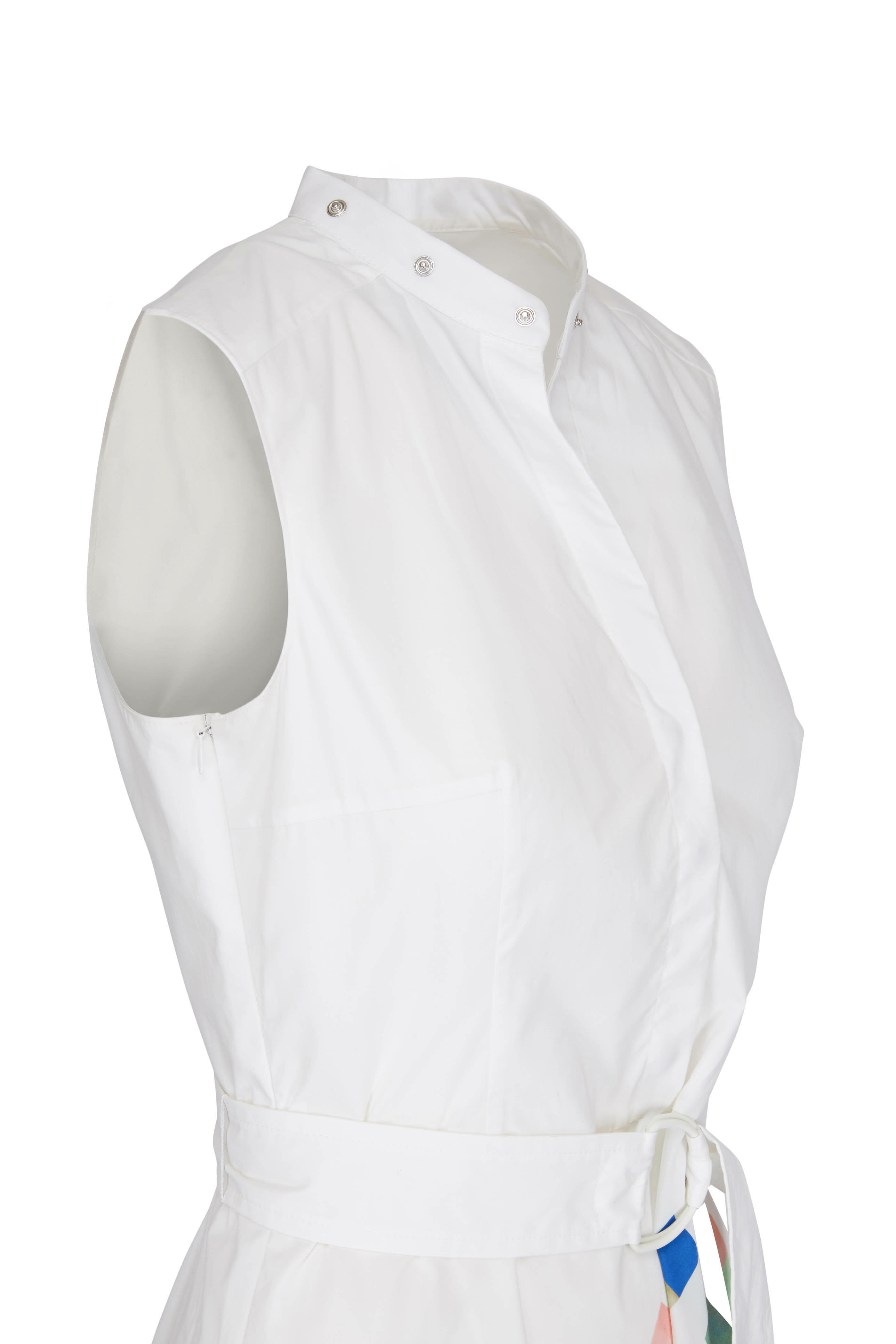 Akris Punto Sz 2 Elegant White Geometric Funky Fit & Flare Pleated Dress