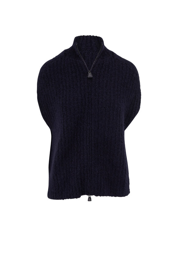 Akris - Navy Cashmere & Silk Boucle Knit Gilet