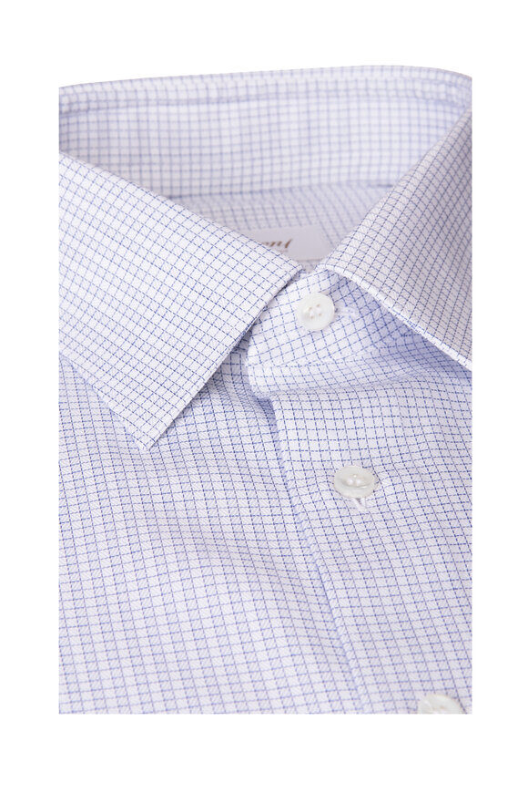 Brioni White & Blue Mini Check Sport Shirt - view 2
