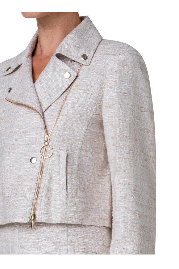 Akris Punto - Flax Silk Cropped Biker Jacket 