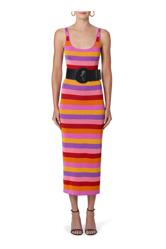 Carolina Herrera - Multicolor Stripe Knit Column Midi Dress 