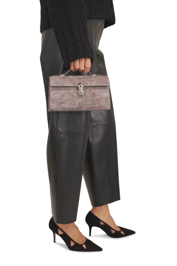Savette Symmetry Pochette Gray Suede Top Handle Bag - view 2