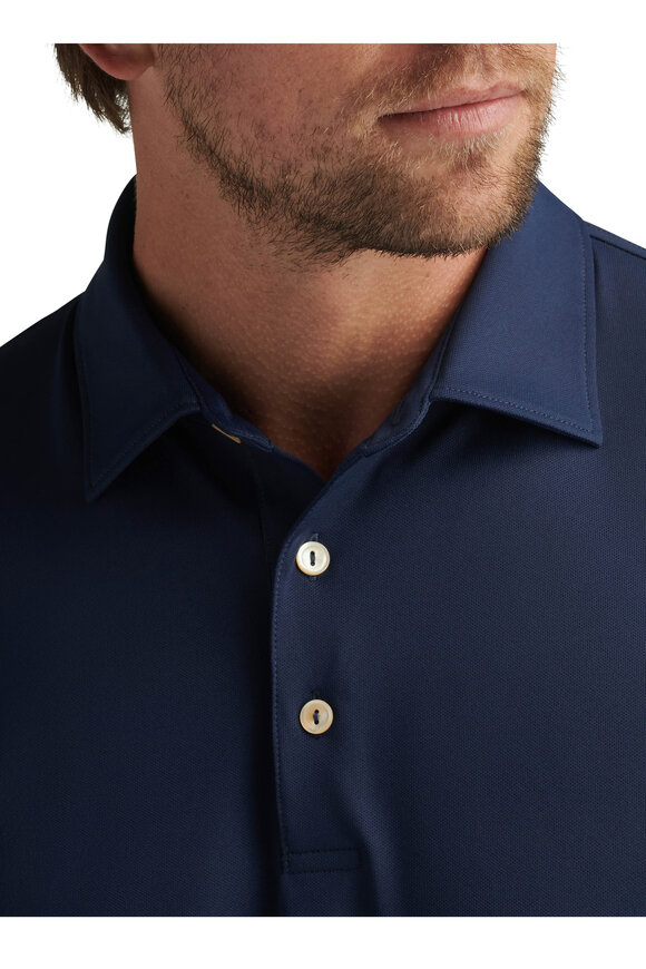Peter Millar Crown Sport Navy Solid Performance Mesh Polo - view 5