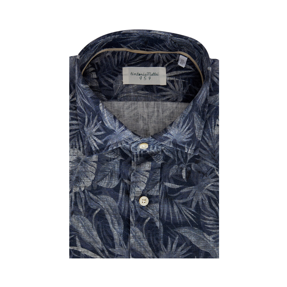 Tintoria - Dark Blue & Gray Floral Sport Shirt | Mitchell Stores