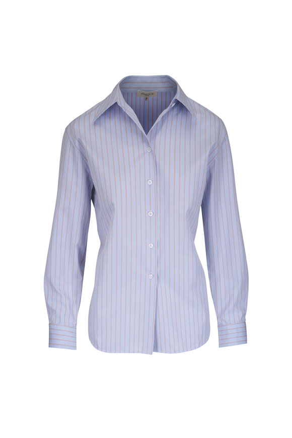 Lafayette 148 New York Aurora Glacier Blue Multi Stripe Tailored Shirt