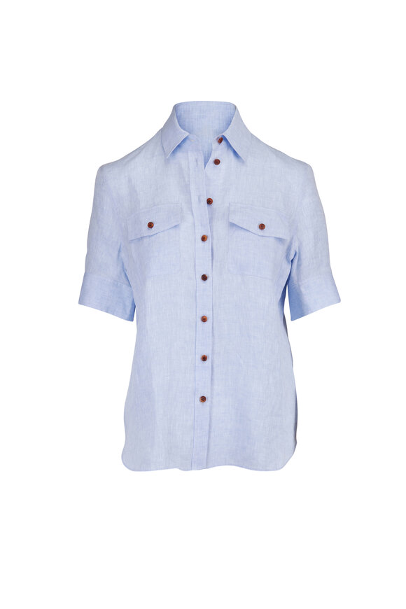 Lafayette 148 New York Delphinium Organic Linen Patch Pocket Shirt - view 1
