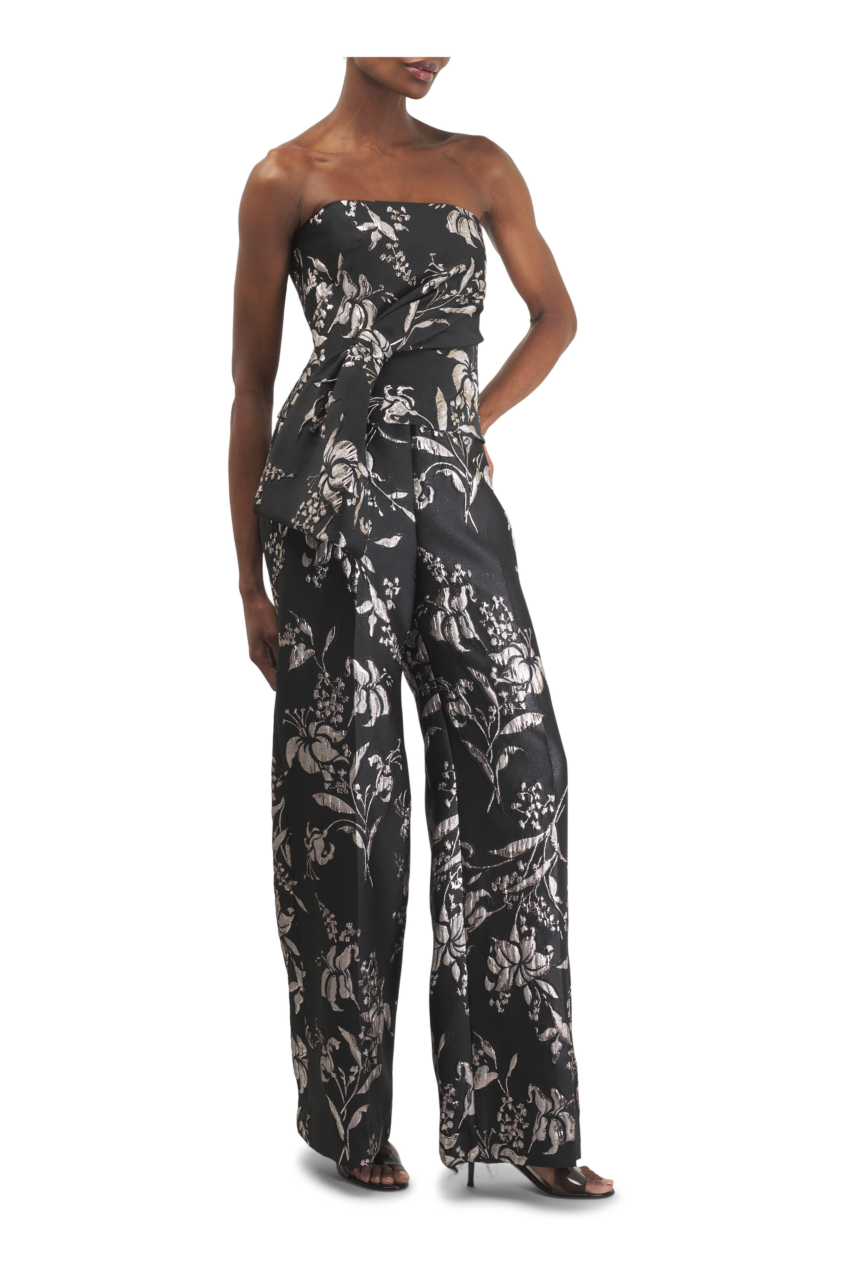 Lela Rose - Cascade Black & Silver Metallic Jacquard Top