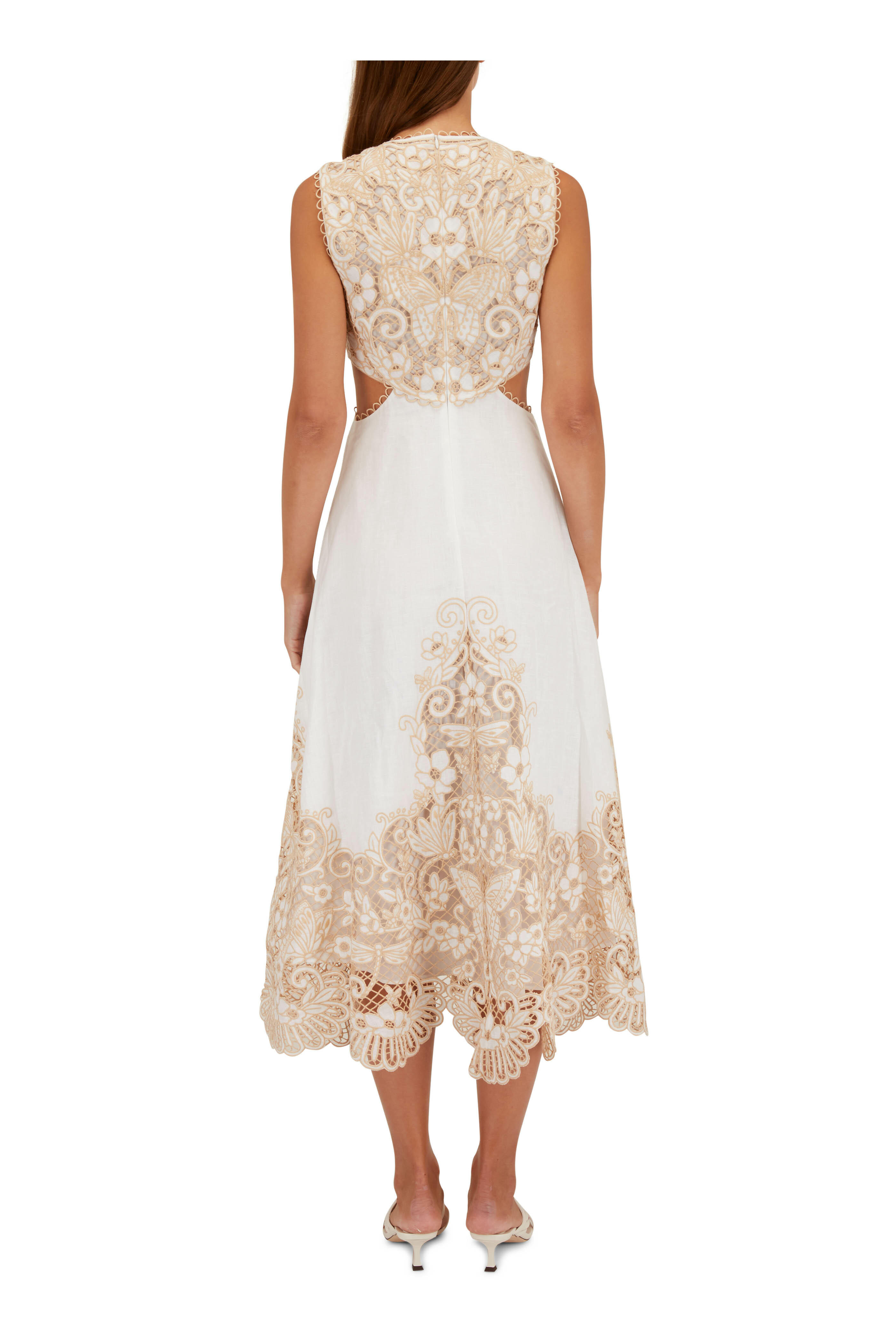 Zimmermann - Jeannie Ivory Embroidered Yoke Midi Dress