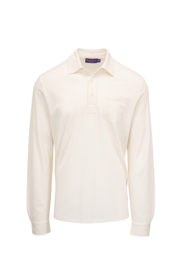 Ralph Lauren Purple Label Cream Cotton & Cashmere Long Sleeve Polo