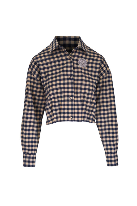 Odeeh Navy & Beige Plaid Button Down Shirt