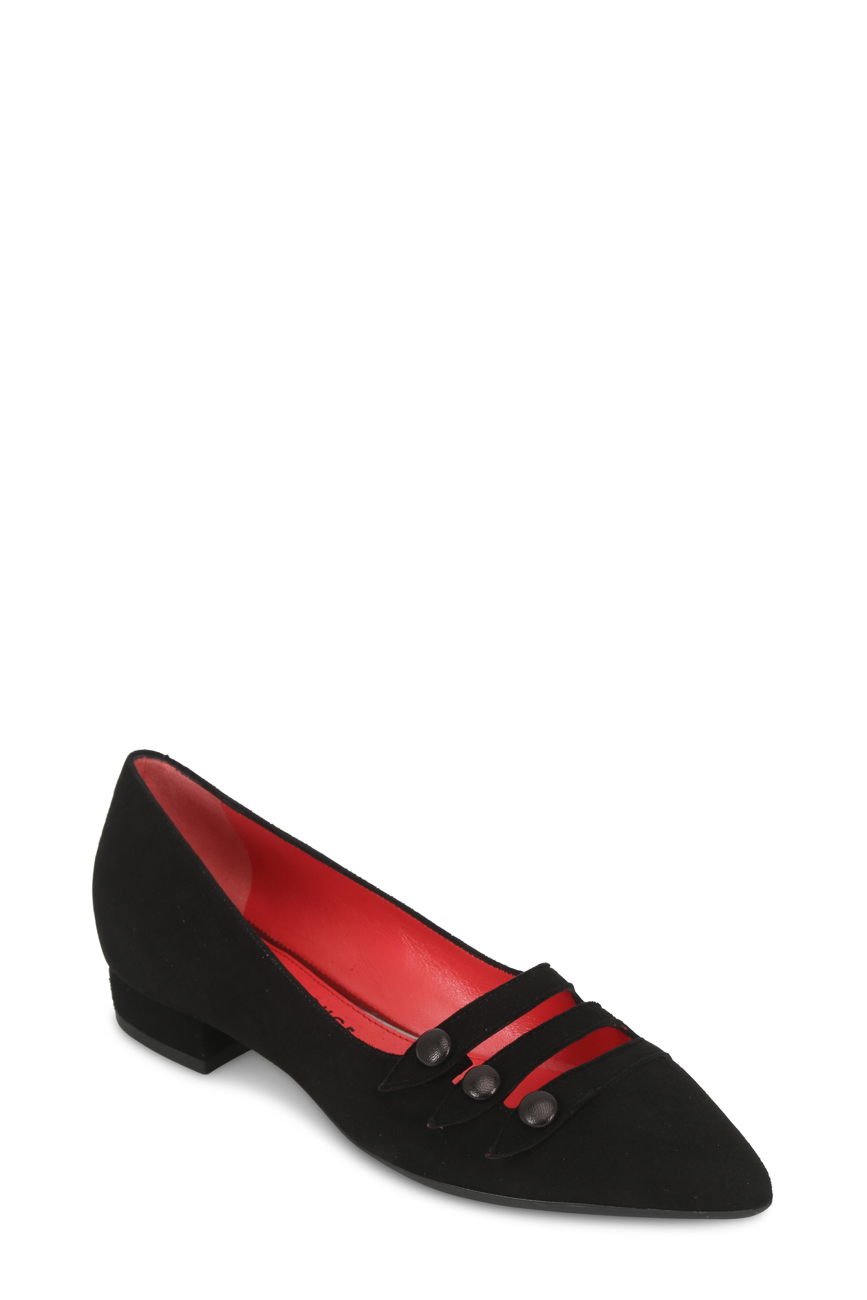 Pas de Rouge - Janet Black Suede Button Detail Low Pump
