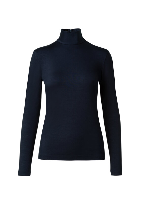 Akris Punto - Navy Blue Jersey Mock Neck Knit Top