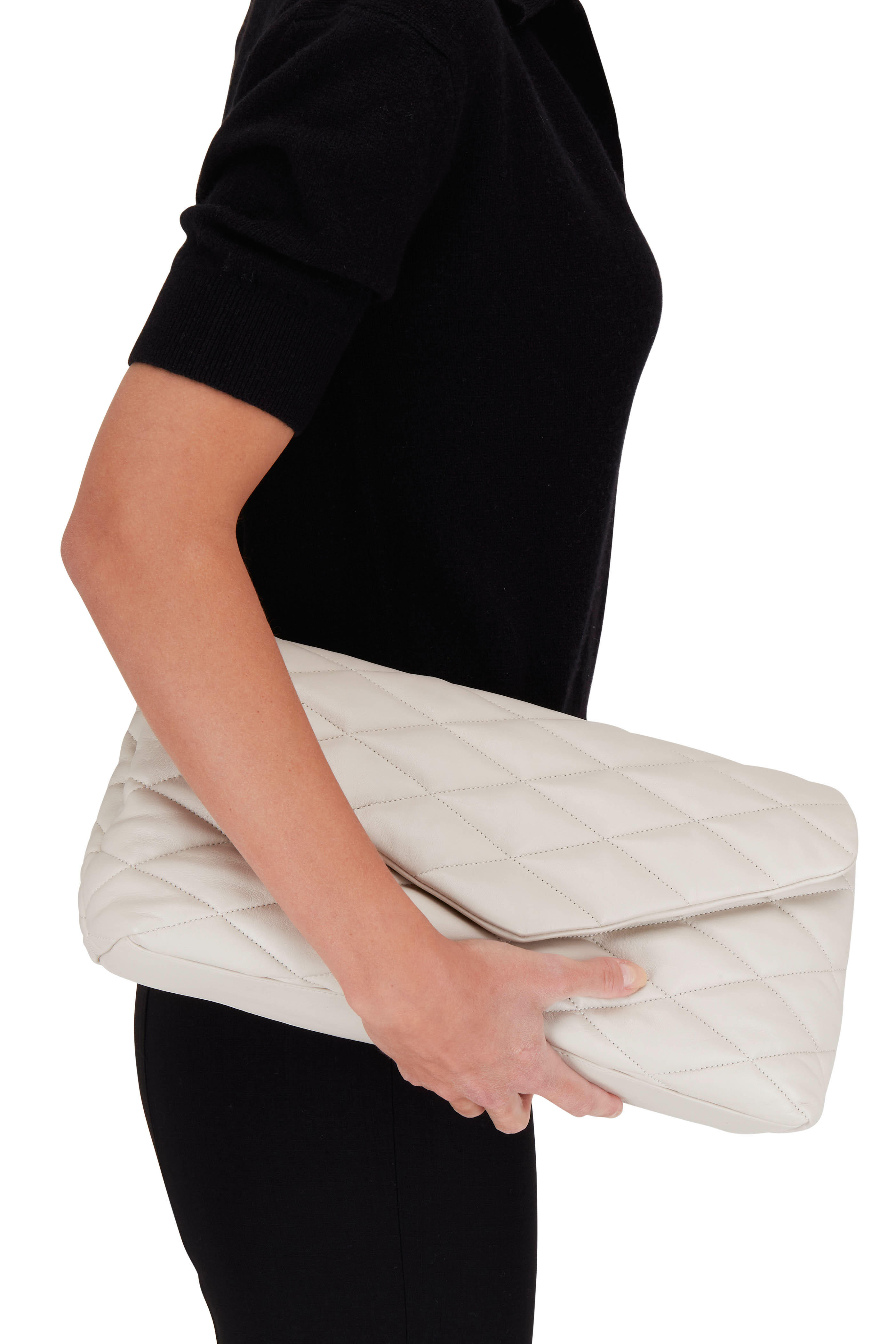 Saint Laurent - Sade Cream Leather Puffer Clutch