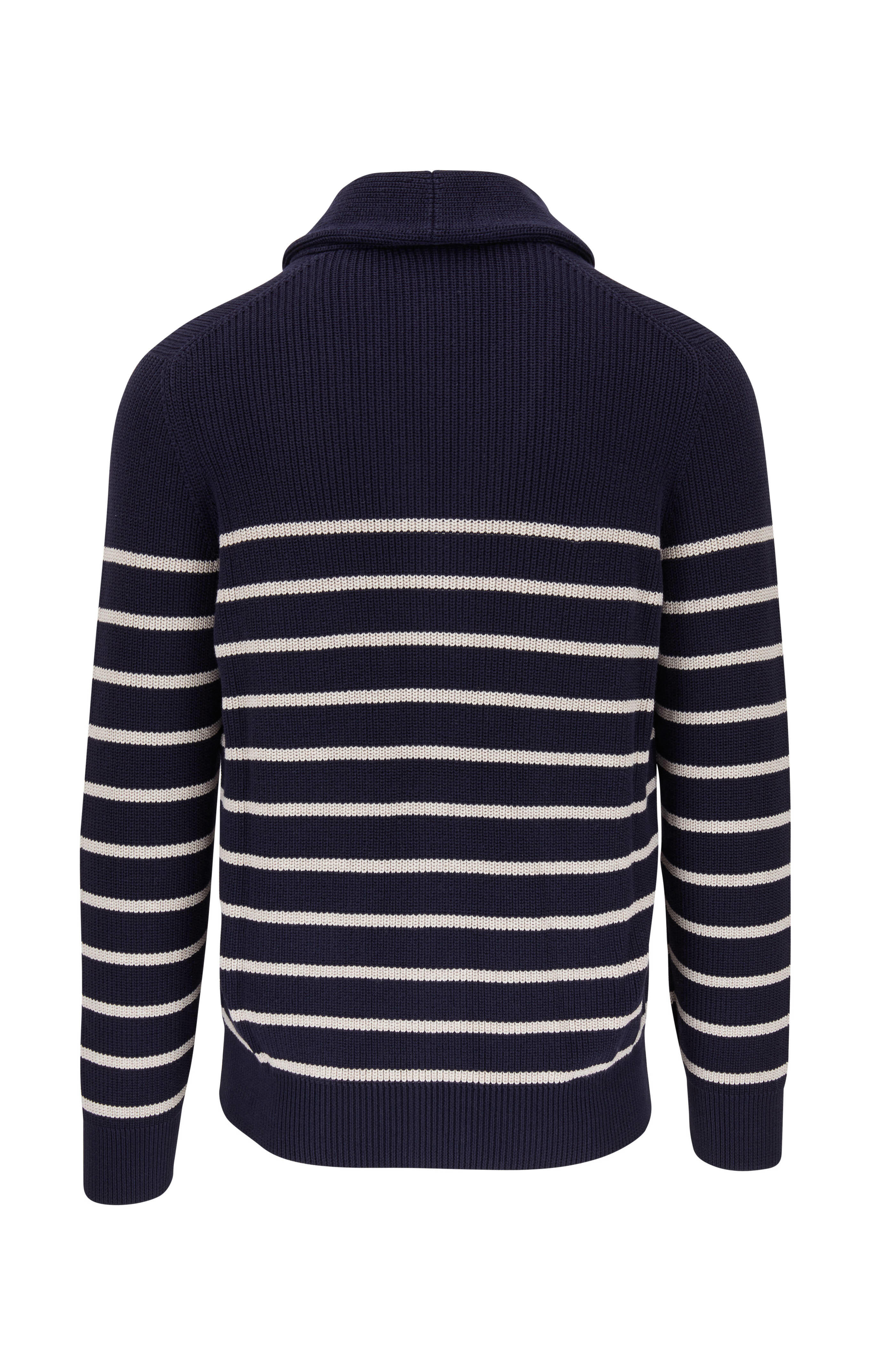 Brunello Cucinelli - Navy & White Stripe Shawl Collar Cardigan