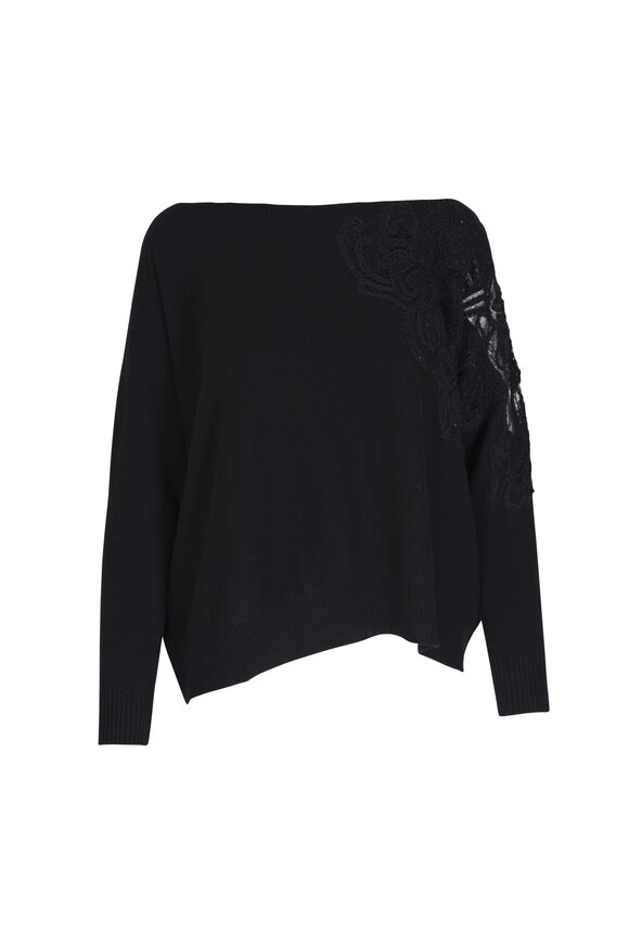 D.Exterior Black Floral Embellished Boat Neck Sweater