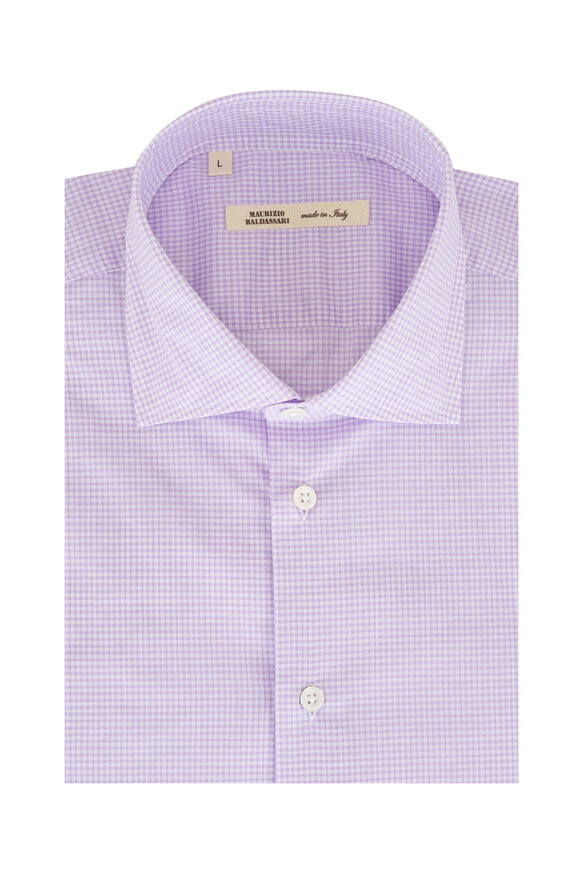 Maurizio Baldassari Violet Mini Check Cotton Sport Shirt