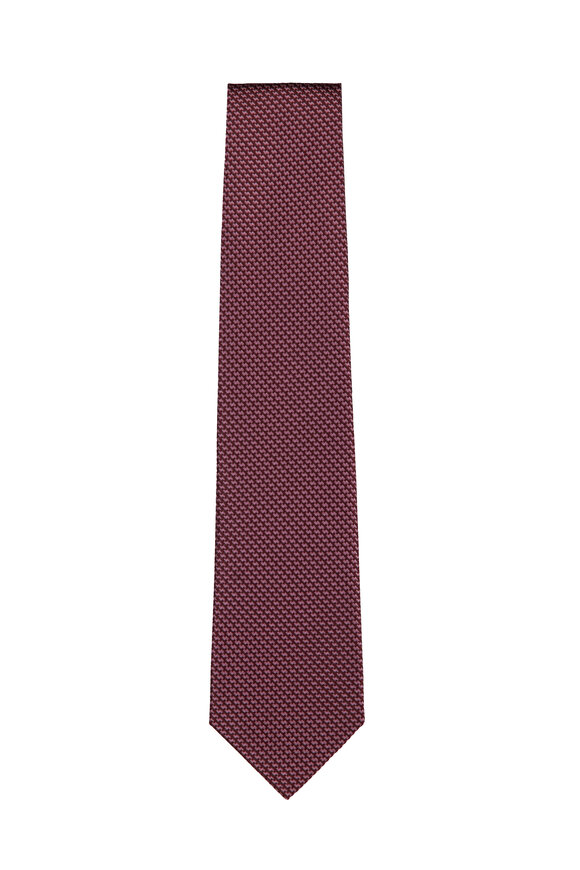 Isaia Pink & Burgundy Micro Silk Necktie - view 1