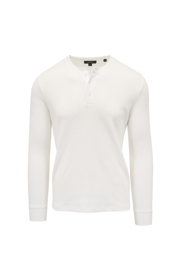 Vince Off White Cotton Textured Henley