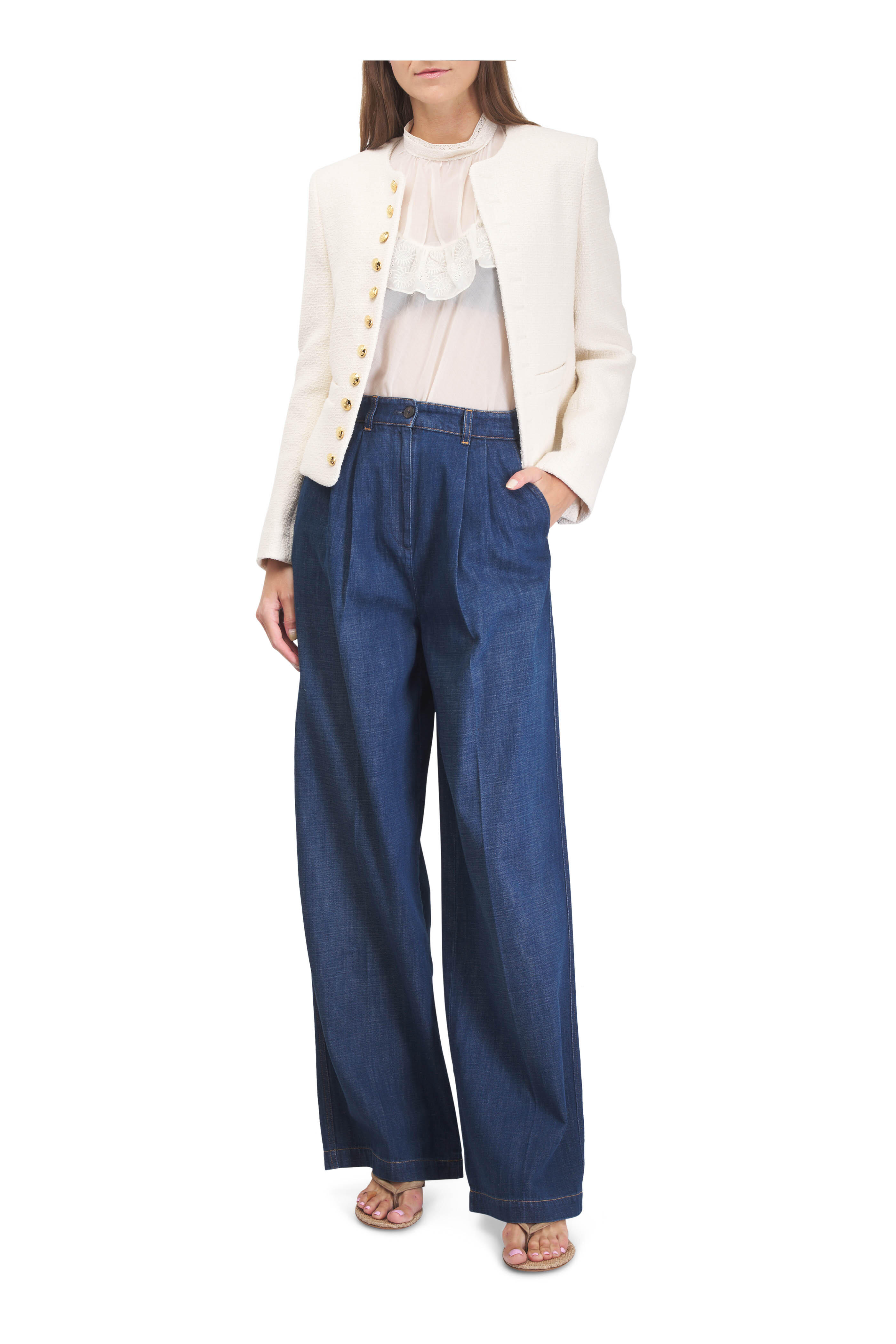 Lanvin - Medium Blue Darted Denim Wide Leg Pant